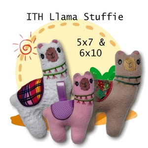 ITH Llama Alpaca Stuffed Animal 5x7 & 6x10 - machine embroidery soft toy - instant digital download - in the hoop project - various formats
