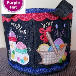 ITH Swirly Sewing Bagsket 5x7 machine embroidery designs in the hoop project - needlework bag - bucket bag - sewing room project - applique