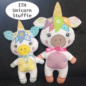 ITH Unicorn Soft Stuffed Toy Stuffie 5x7 and 6x10 - machine embroidery - in the hoop project - instant digital download - various formats