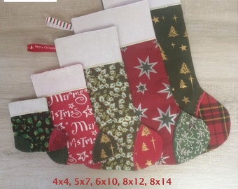ITH Christmas Stockings 4x4 5x7 6x10 8x12 8x14 in the hoop machine embroidery designs - fully lined no sewing - add your own designs