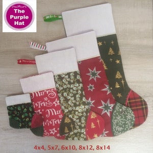 ITH Christmas Stockings 4x4 5x7 6x10 8x12 8x14 in the hoop machine embroidery designs - fully lined no sewing - add your own designs