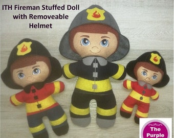ITH Heroes: Fireman plush doll stuffed toy 5x7 6x10 8x12 - machine embroidery in the hoop instant digital download various formats stuffie
