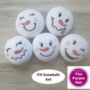 ITH Snowball Set 01 4x4 machine embroidery in the hoop project - digital download - snowball fight plush toy indoor fun winter activity