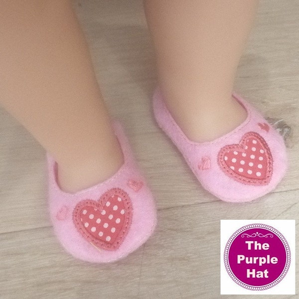 ITH Valentine Heart shoes for 18 inch doll 4x4 machine embroidery instant download - AG soft body doll - in the hoop project