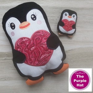 ITH Love Penguin 4x4 5x7 6x10 8x12 - machine embroidery - in the hoop - instant digital download - various formats - Valentine&#39;s Day gift