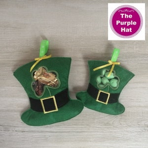 ITH St Patrick's Day Leprechaun Hat candy gift bag with window 4x4 5x7 machine embroidery in the hoop - felt goody bag - party favor