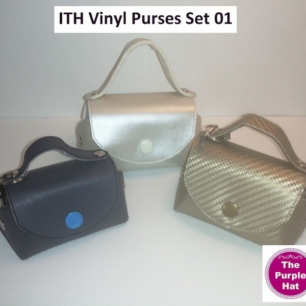 ITH Vinyl Purses Set 01 5x7 6x10 7x11 8x12 machine embroidery in the hoop project - cute bag purse wallet - sanitizer holder - pleather felt