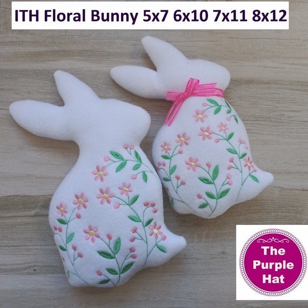 ITH Floral Bunny Stuffed Toy 5x7 6x10 7x11 8x12 machine borduurwerk in de hoepel instant digitale download pluche Pasen babyshower verjaardag