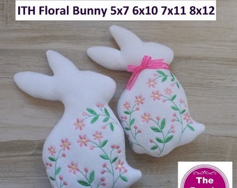 ITH Floral Bunny Stuffed Toy 5x7 6x10 7x11 8x12 machine embroidery in the hoop instant digital download plush Easter baby shower birthday