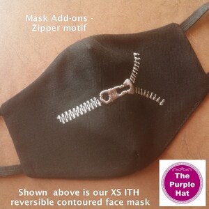 Zipper motif Add-on embroidery designs for ITH & store bought face mask - decorate your mask - one size only - fits our ITH contour mask