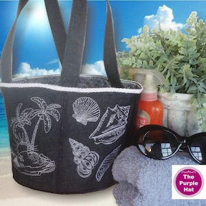 ITH Beach Bag machine embroidery 5x7 digital download - made in the hoop project - purse tote - summer - nautical designs - lined panels
