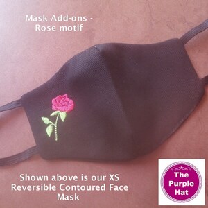 Rose motif Add-on embroidery designs for ITH & store bought face mask - decorate your blank mask - one size only - fits our ITH contour mask