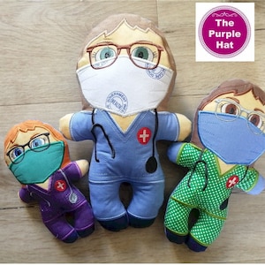 ITH Heroes: Nurse plush doll stuffed toy 5x7 6x10 8x12 - machine embroidery - in the hoop - instant digital download - various formats