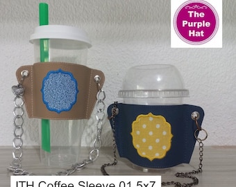 ITH In the Hoop Coffee Sleeve 1 5x7 machine embroidery digital download I single hooping I coffee tea I clutch purse carrier I monogram gift