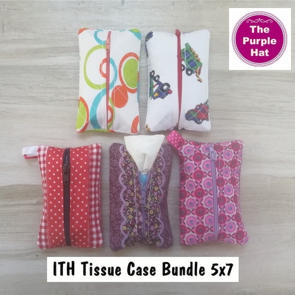 ITH In the Hoop Tissue Case Bundle 5x7 machine embroidery digital download - 5 cases/holders/pouches - quilted - appliqued - zip - unlined