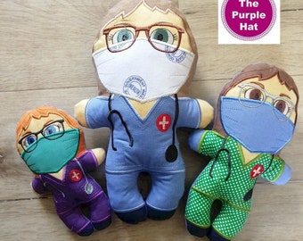 ITH Heroes: Nurse plush doll stuffed toy 5x7 6x10 8x12 - machine embroidery - in the hoop - instant digital download - various formats