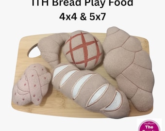 ITH Funky Foods Bread 4x4 5x7 machine embroidery in the hoop project - felt loaf baguette croissant pretzel pretend play - soft toy