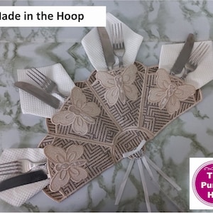ITH In the Hoop Butterfly Tableware 5x7 machine embroidery digital download - Cutlery Fan and matching coaster - kitchen - dining - gift
