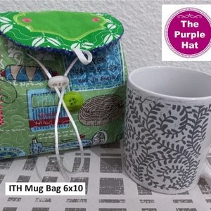 ITH In the Hoop Mug Bag 6x10 machine embroidery digital download - cup carrier bag - pocket - tea coffee hot chocolate - birthday Christmas