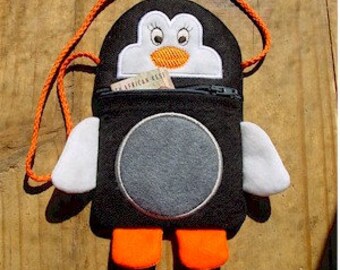 ITH Penguin Bag 5x7 digital download | machine embroidery | made in the hoop project | novelty purse