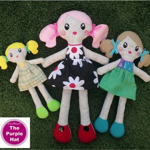 ITH Cloth Doll 5x7 6x10 8x12 machine embroidery made in the hoop instant download adorable rag doll in three sizes with removeable skirt