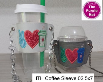 ITH In the Hoop Coffee Sleeve 2 5x7 machine embroidery digital download I single hooping I coffee tea I clutch purse carrier I monogram gift