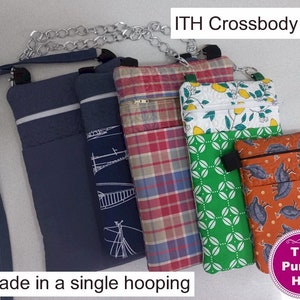 ITH In the Hoop Crossbody Bag 5x7 6x10 7x11 8x10 8x12 Maschinenstickerei digitaler Download - Sling Bag Schultertasche Freisprech-Tasche mit Reißverschluss