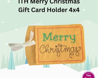 ITH Merry Christmas Gift Card Holder 4x4 and 5x7 - machine embroidery project - instant download - Christmas birthday party teacher gift