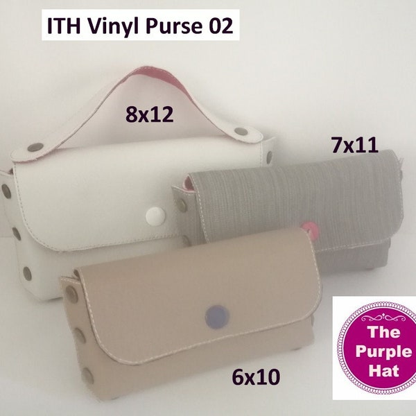 ITH Vinyl Purses Set 02 6x10 7x11 8x12 machine embroidery in the hoop project - bag clutch purse wallet - sanitizer holder - pleather felt