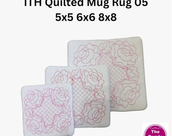 ITH Quilted Mug Rug 05 5x5 6x6 8x8 machine embroidery in the hoop instant digital download - coaster table mat oven hot pad - hostess gift
