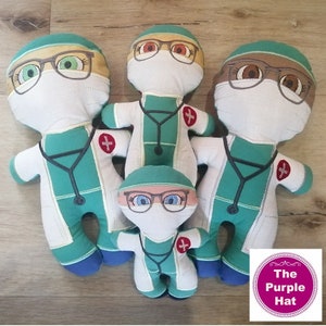 ITH Heroes: Doctor plush doll stuffed toy 5x7 6x10 8x12 - machine embroidery - in the hoop - instant digital download - various formats