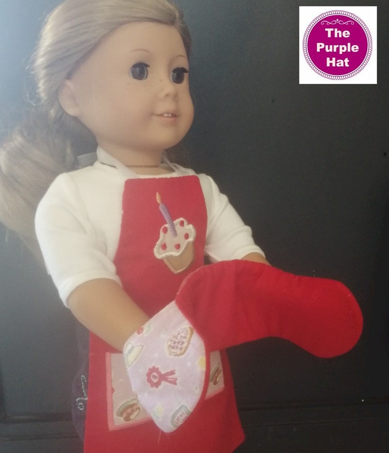 ITH Fully Reversible Apron and Double Oven Gloves for 18 inch doll 6x10 machine embroidery instant download AG soft body doll in the hoop image 3