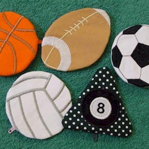 ITH Coin Purses Set 3 Sports 4x4 digital download - machine embroidery - made in the hoop project - Hus Pes Jef