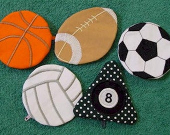 ITH Coin Purses Set 3 Sports 4x4 digital download - machine embroidery - made in the hoop project - Hus Pes Jef