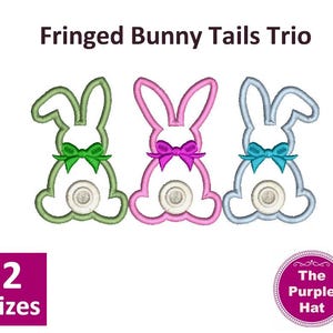 Fringe Fluffy Bunny Trio maszynowy haft cyfrowy do pobrania - Wielkanoc - szenil - futrzane ogony - trzy króliczki - dekoracyjna koszulka torba