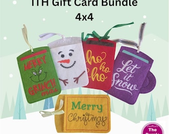 ITH Christmas Gift Card Holder Bundle 4x4 and 5x7 - machine embroidery project - instant download - Christmas birthday party teacher gift