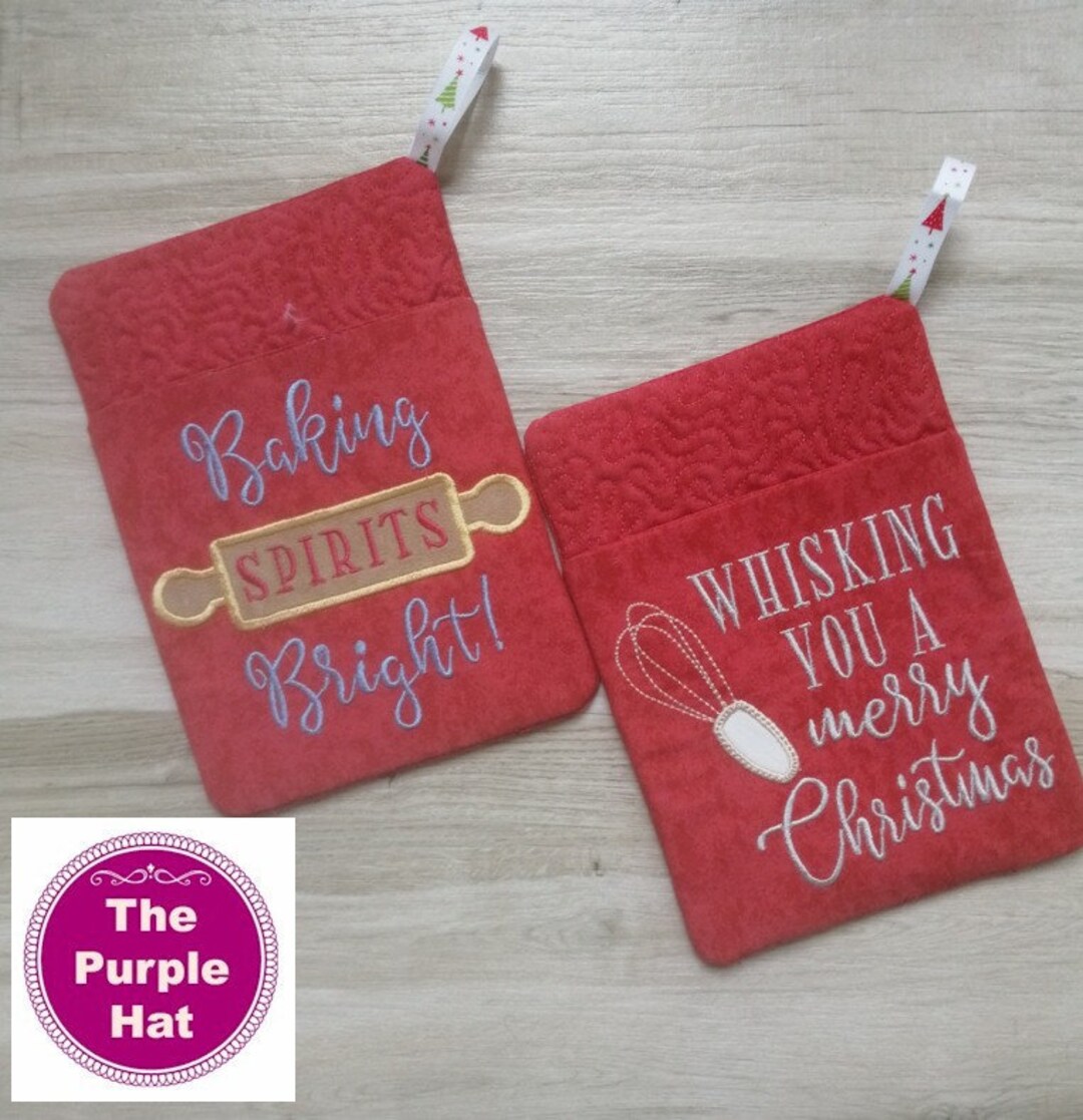 ITH in the Hoop Christmas Potholders 6x10 Machine Embroidery Digitial