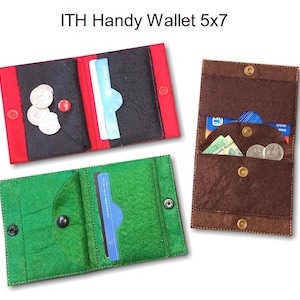 Diseño de bordado a máquina ITH In the Hoop Handy Wallet de 5 x 7, descarga digital instantánea: monedero, tarjetero, monedero, bolsa, diseño compacto