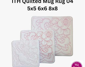 ITH Quilted Mug Rug 04 5x5 6x6 8x8 machine embroidery in the hoop instant digital download - coaster table mat oven hot pad - hostess gift