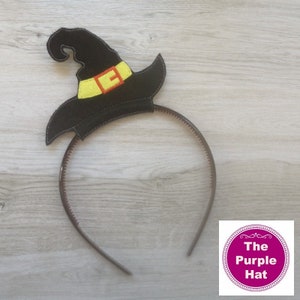 ITH In the Hoop Witch&#39;s Hat Halloween Headband Sliders 4x4 machine embroidery digital design - holiday dress up party fun - felt ears
