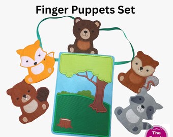 ITH Woodland Friends Finger Puppet Set – In the Hoop Felt Puppets for 4x4 Hoops with Matching 5x7 Woodland Carrier Bag - machine embroidery