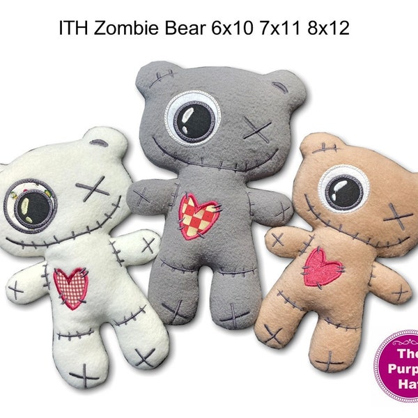 ITH In the Hoop Zombie Bear 6x10 7x 11 8x12 machine embroidery digital download - soft toy - plush stuffie - Halloween gift decor - spooky