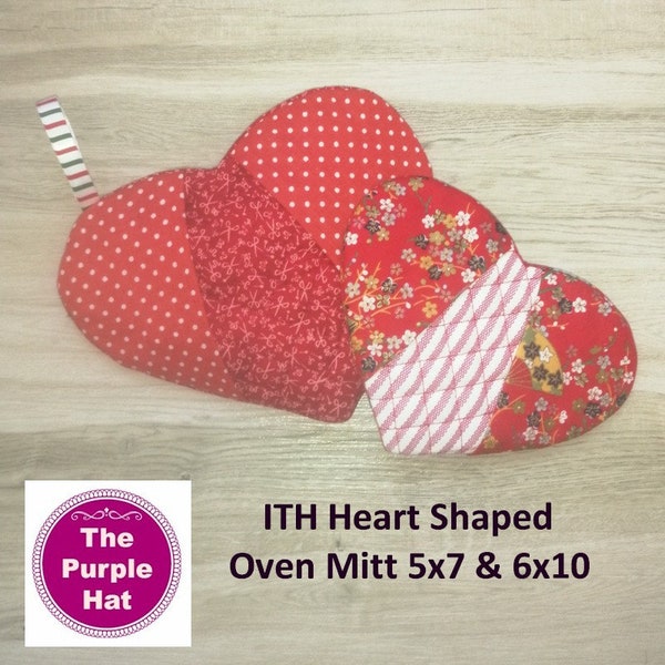ITH Heart Shaped Fingertip Mitt 5x7 & 6x10 Maschinenstickerei im Hoop Projekt Valentinstag Geschenk Hot Pad Küche Geschirr Ofenhandschuh