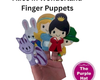 ITH In the Hoop Alice in Wonderland Finger Puppets with carry bag machine embroidery in the hoop project pretend play set