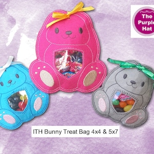ITH In the Hoop Bunny Treat Bag 4x4 5x7 machine embroidery digital download I single hooping I candy bag | gift | Easter| baby shower