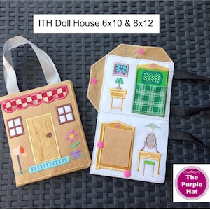 ITH Dollhouse 6x10 & 8x12 machine embroidery in the hoop project - bedroom felt doll bear accessories portable pretend play set soft toy