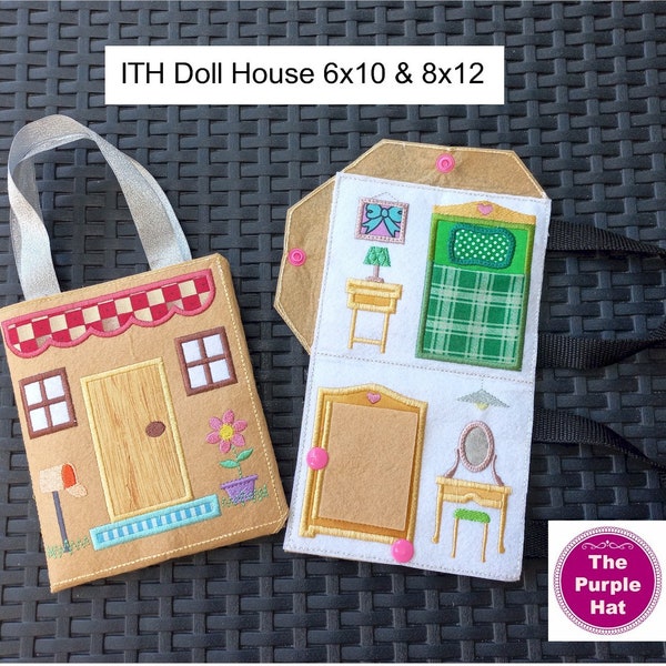 ITH Dollhouse 6x10 & 8x12 machine embroidery in the hoop project - bedroom felt doll bear accessories portable pretend play set soft toy