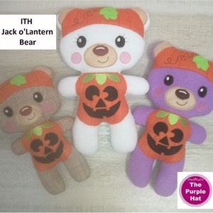 ITH Jack o'Lantern Stuffed Bear Toy 6x10 7x11 8x12 machine embroidery in the hoop instant digital download Halloween- various formats