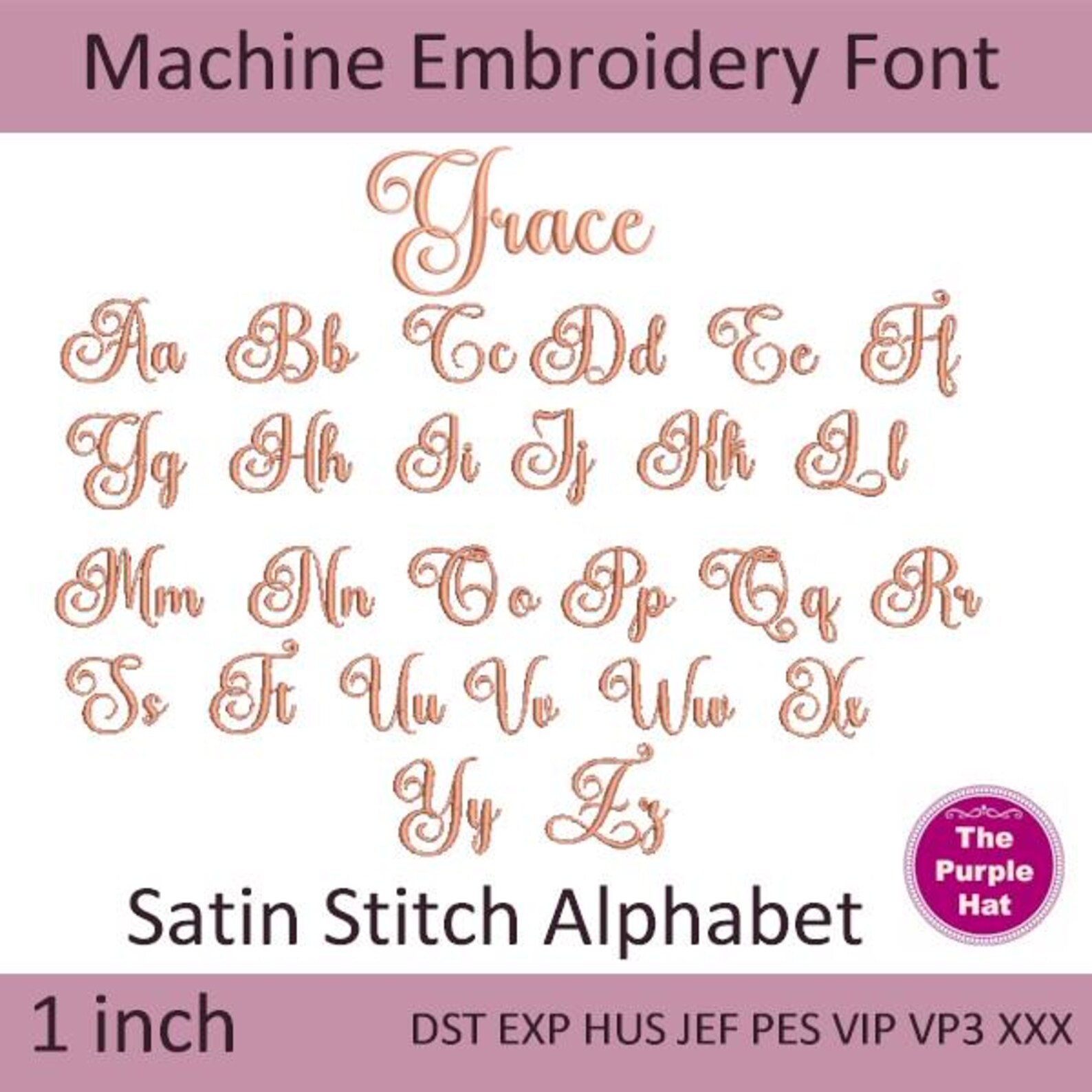 Grace Satin Stitch Machine Embroidery Font 1 Inch Calligraphy Alphabet ...