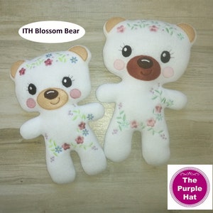 ITH Blossom Stuffed Bear Toy 6x10 7x11 8x12 machine embroidery in the hoop instant digital download vintage florals add a monogram plush toy